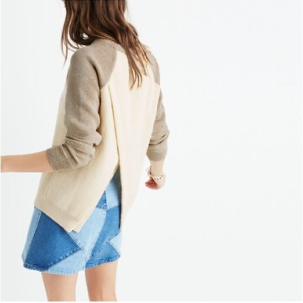 Madewell Province Cross-Back Pullover Sweater in Colorblock Heather Moonstone - Picture 3 of 6